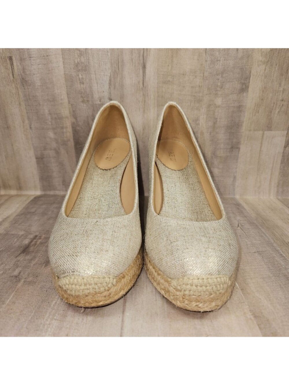J. Crew Woman's Size 8.5 Wedge Seville Espadrille Canvas Jute Metallic Shoes - Picture 2 of 10